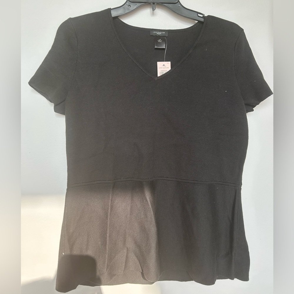 Ann Taylor Black Knit Peplum Blouse NWT